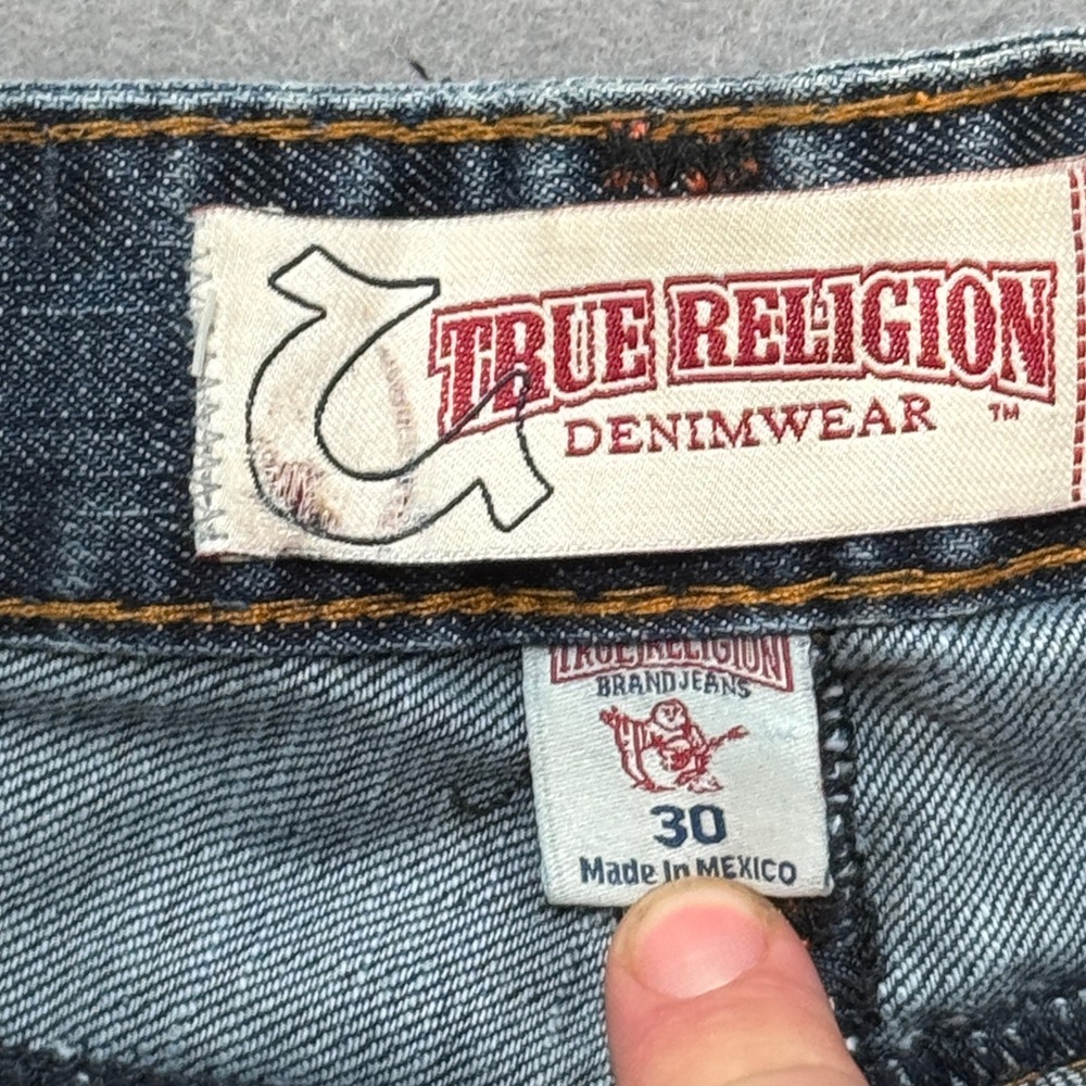 True Religion Ricky Super T Jeans Mens 30 Blue Medium Wash Relaxed Straight Flap - Picture 8 of 11